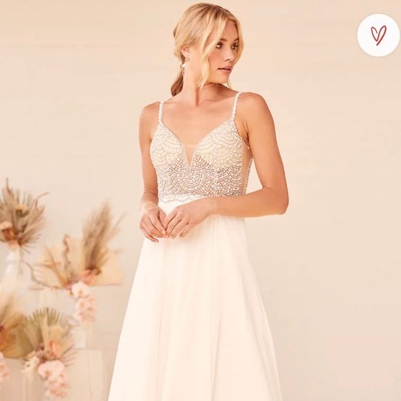 White Beaded Rhinestone Maxi Dress - Picture 1 of 7